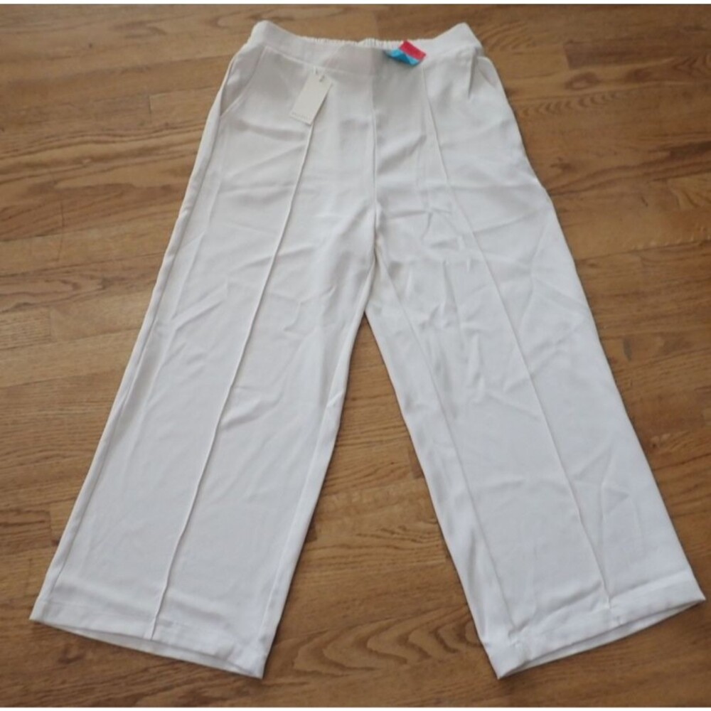 Melloday Women's Size Large White Ivory Wide Leg High Rise Crop Pants NWT "READ" - Picture 3 of 10